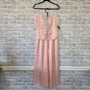 Y2K Jessica McClintock Babydoll Top Pajama Set Pink Satin Jacquard Coquette